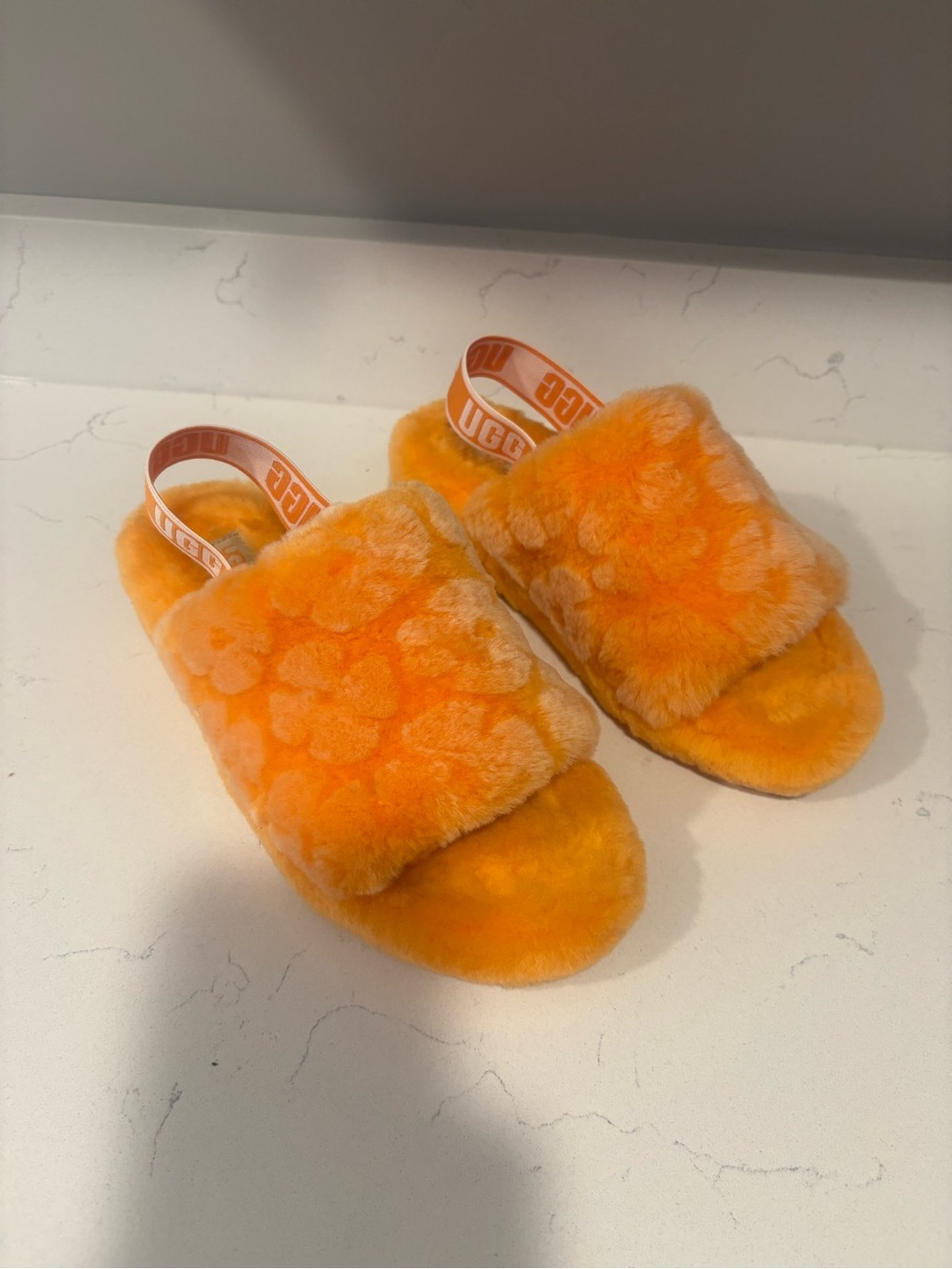 UGG womans Bright Orange Plush Slide Sandals